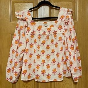 J Crew Top Squareneck Ruffle‎ Size XLarge White Fresh Cantaloupe